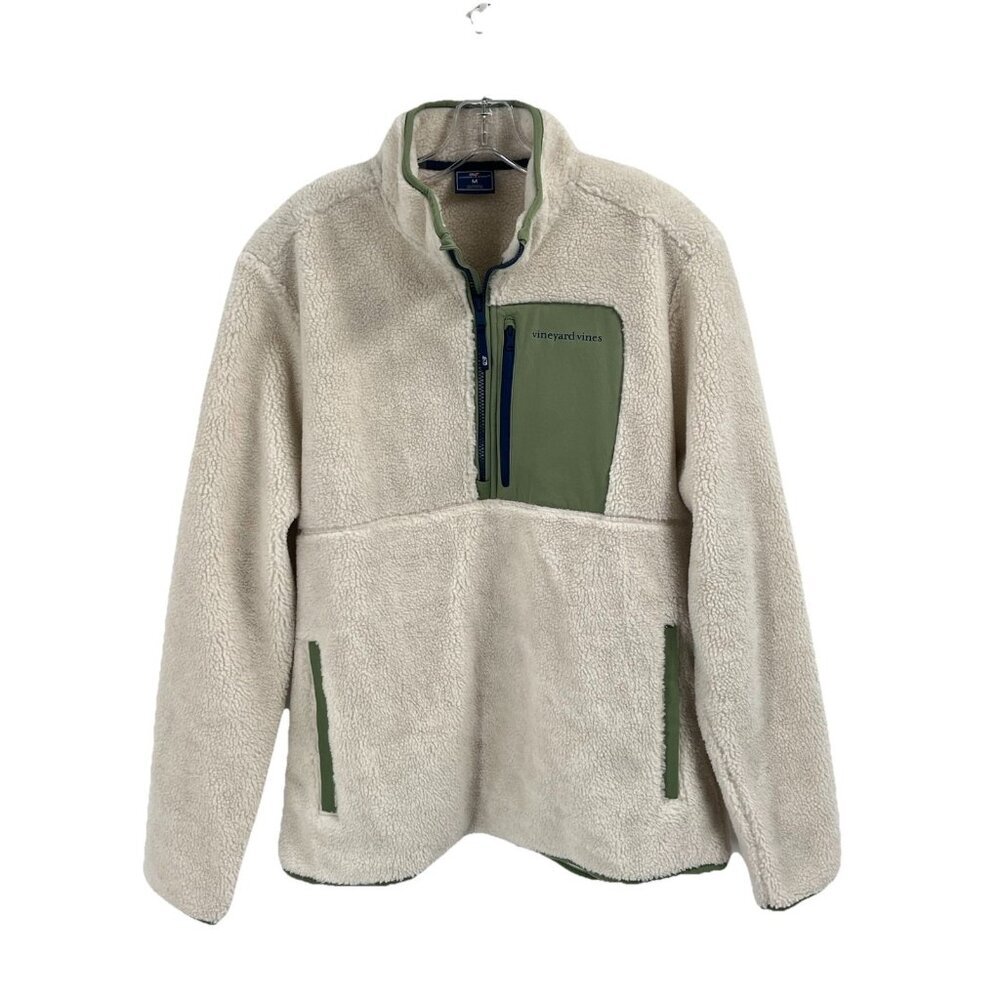 Vineyard Vines Sherpa Harbor Fleece Half Zip Pullover Jacket  Ivory Womens Sz M